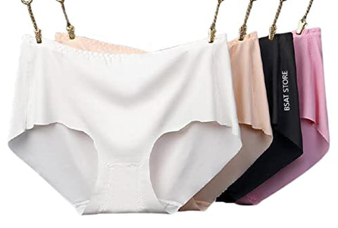 Women's Ice Silk Blend Invisible Lines No Show Hipster Panty (Pack of 4) (Multicolor, S)
