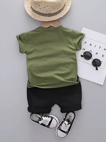 Kids Cotton Blend Half Sleeve Printed Top & Solid Black Bottom Set