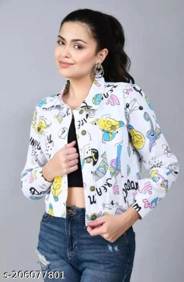 Cotton Blend Jacket for Women (White, S)