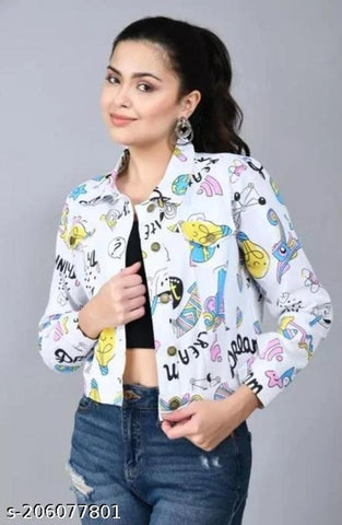 Cotton Blend Jacket for Women (White, S)