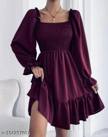 Poly Crepe Dress for Women (Purple, S)