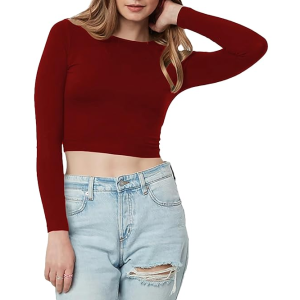 Women Cotton Boat Neck Maroon Top