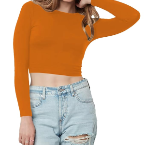 Women Cotton Boat Neck Orange Top
