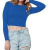 Women Cotton Boat Neck Royal Blue Top