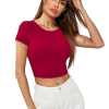 Women Short Sleeves Pink Crop Top