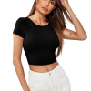 Women Short Sleeves Black Crop Top