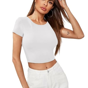 Women Short Sleeves Frost White Crop Top
