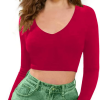 Women V-Neck Pink Crop Top