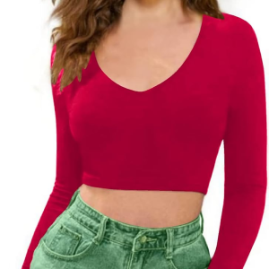 Women V-Neck Pink Crop Top