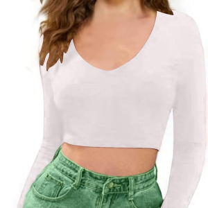 Women V-Neck White Crop Top