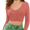 Women V-Neck Rose Peach Crop Top