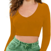 Women V-Neck Mustard Yellow Crop Top