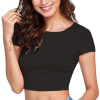 Women Round Neck Black Crop Top