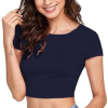 Women Round Neck Navy Blue Crop Top