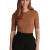 Women Round Neck Solid Coffee Brown Top