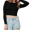 Women Cotton Boat Neck Black Top