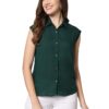 Women Plain Sleevesless Dark Green Shirt