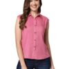 Women Plain Sleevesless Pink Shirt