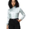 Women Formal Satin Grey Shirt