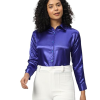 Women Formal Satin Royal Blue Shirt