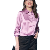 Women Formal Satin Light Pink Shirt