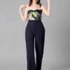 Women's High Rise Navy Blue Cotton Fit Trousers