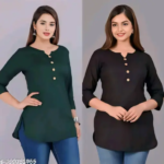 Set 2 Women's Crepe Printed Straight Top Tunic Kurti