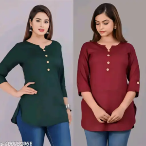 Women's Crepe Printed Straight Top Tunic Kurti Pk 2