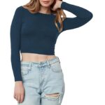 Women Cotton Boat Neck Navy Top