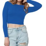 Women Cotton Boat Neck Royal Blue Top