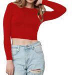 Women Cotton Boat Neck Red Top