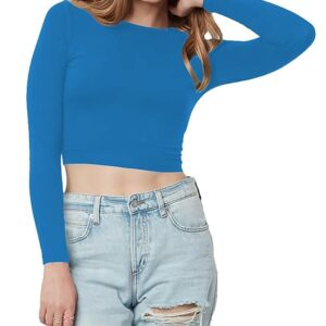 Women Cotton Boat Neck Teal Blue Top