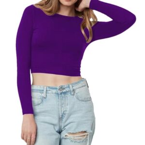 Women Cotton Boat Neck Violet Top