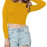 Women Cotton Boat Neck Yellow Top
