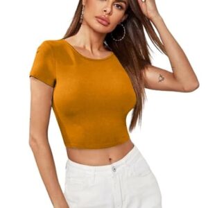 Women Short Sleeves Turmeric Yellow Crop Top