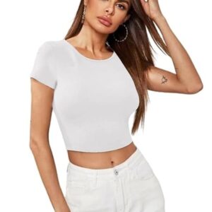 Women Short Sleeves Frost White Crop Top