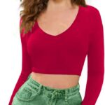 Women V-Neck Pink Crop Top