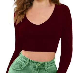 Women V-Neck Maroon Crop Top