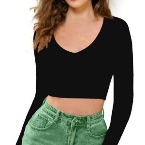 Women V-Neck Black Crop Top
