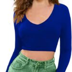 Women V-Neck Royal Blue Crop Top