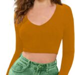 Women V-Neck Mustard Yellow Crop Top