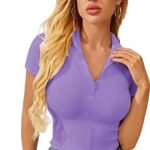Women Collar V-Neck Lavender Crop Top