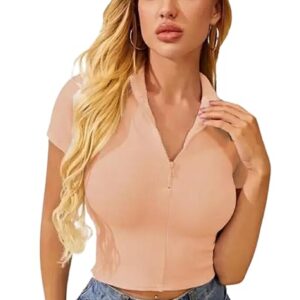 Women Collar V-Neck Peach Crop Top