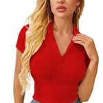 Women Collar V-Neck Red Crop Top
