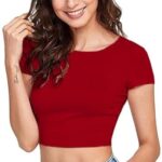 Women Round Neck Red Crop Top