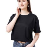 Women Oversized Black Crop Top