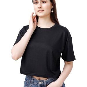 Women Oversized Black Crop Top