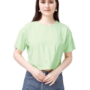 Women Oversized Cyan Crop Top