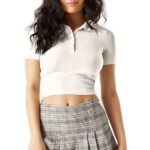 Women Ribbed Button Up White Crop Top