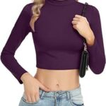 Women High Neck Dark Purple Crop Top